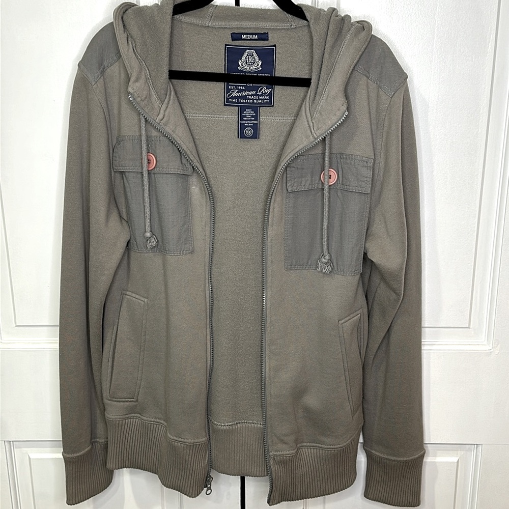 AMERICAN RAG Zip down Hoodie / Jacket w/ 4 Pockets Grey/Gray Size Medium M